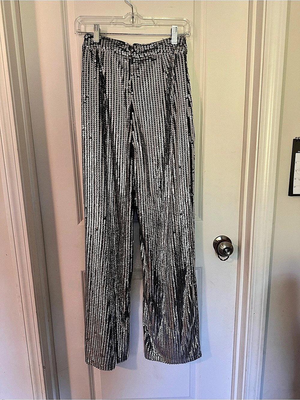 Nasty Gal Silver & Black Sequin Wide Leg Pants Size 2 Like New
